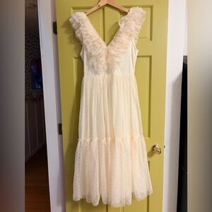 Elegant Cream Ruffled V-Neck Dress